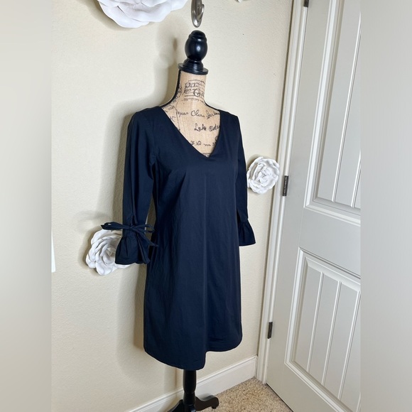 NTM: J. Crew Simple Shift Black Dress with Flutter Ruffle Tie Sleeves Size 8 - Picture 6 of 15